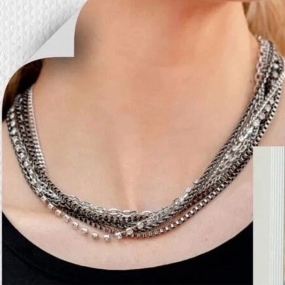 Elegant Silver & Black Multi-Layer Necklace